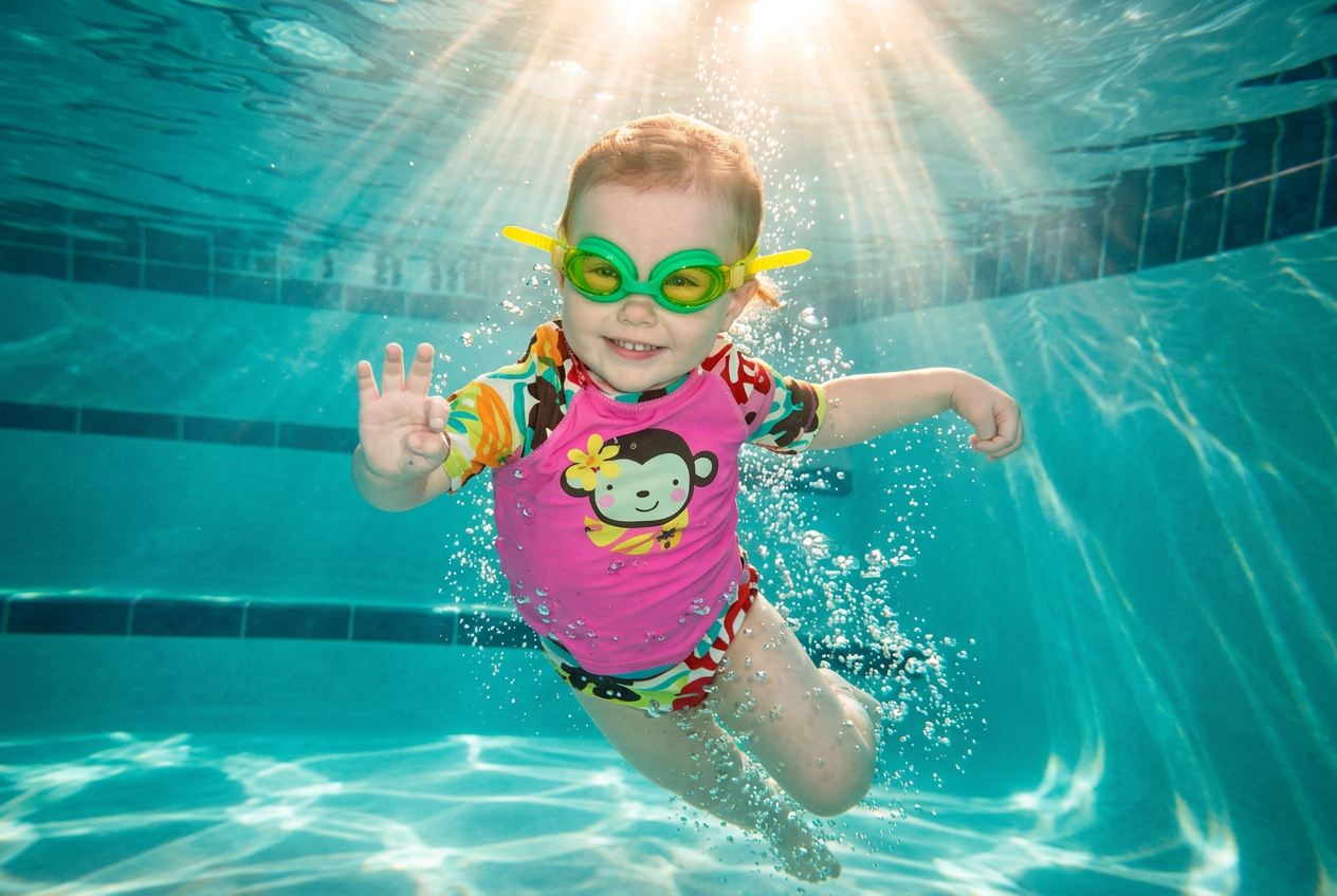 Child swimming joyfully